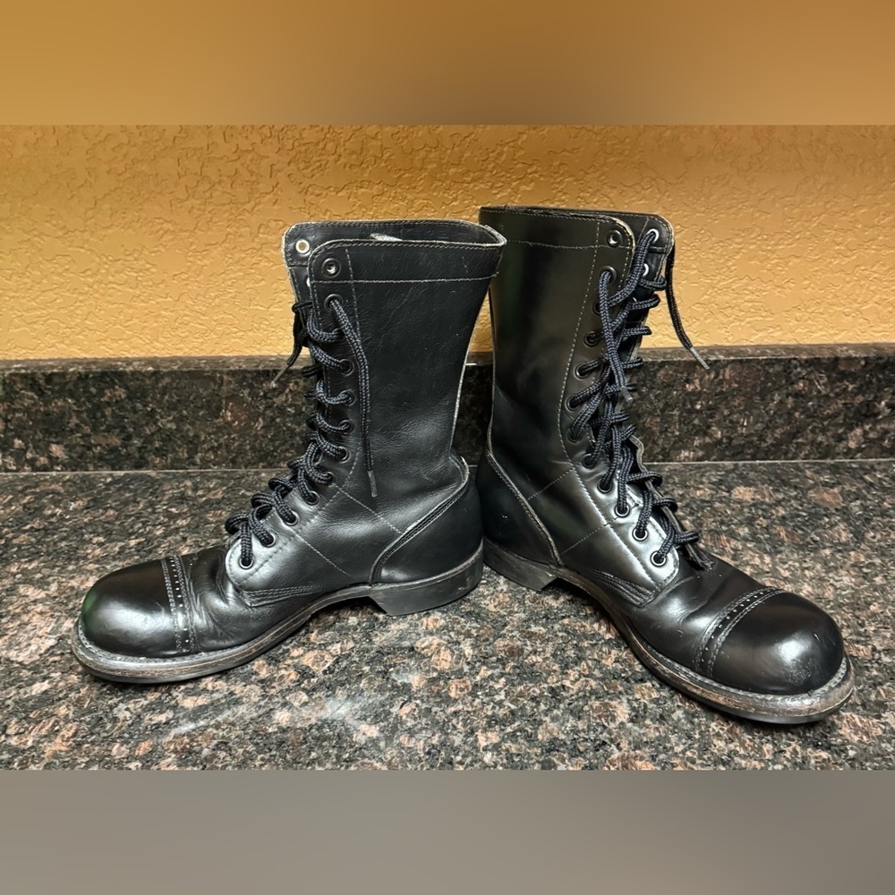VTG CORCORAN JUMP BOOTS MENS 7.5 DBlack Leather Cap Toe Paratrooper Military - Picture 3 of 10